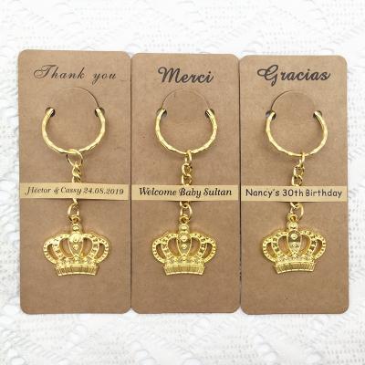 China Keepsake Gift Classic Cheap Customized Wedding Gifts Birthday Party Favors Baby Shower Gifts Crown Key Chain With Thank You Tag for sale