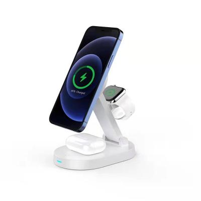 China 3-in-1 Foldable Magnetic Devices 15W Wireless Charger , Suitable Qi-enabled iPhone 13 Max Pro and Air Pods Watch Charger Stand for sale