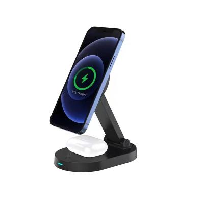 China magnetic Qi-enabled devices three-in-one foldable wireless charger, suitable for iPhone 12 13 and air pods watch charger stand for sale