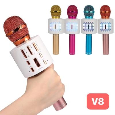 China Handheld Microphone The Original V8 Hot Multifunctional Rechargeable Handheld Speaker Factory Sale Portable Karaoke Condenser Microphone for sale