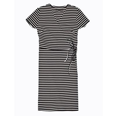 China Wholesale Anti-Wrinkle Wrap Dress Yarn Dye Sexy Stripe Dresses Women Lady Elegant for sale