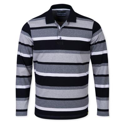 China Anti-pilling Customized Logo Yarn Dye Stripe Long Sleeve Polo Shirts 100% Cotton Fabric for sale