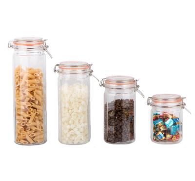 China 650ml 1000ml 1350ml 1750ml Sustainable Storage Glass Jar With Glass Lid And Stainless Steel Clip CCP418BL for sale