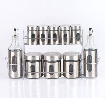 China CP254 10pcs Freshness Preservation Food Jar 80ml Glass Jar 350ml And 390ml Oil Bottle Set With Wrap And Metal Stand for sale