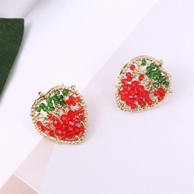 China Trendy Fashion Beaded Fruit Ear Ring Jewelry Creative Korean Cute Crystal Strawberry Earrings For Women for sale