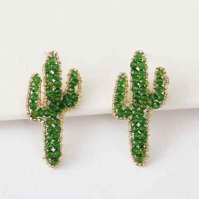 China FASHIONABLE cute cactus Crystal Earrings of European and American statement handmade beaded earrings for sale