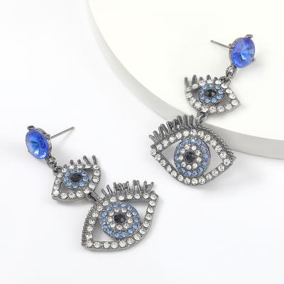 China New Fashionable CLASSIC Crystal Eye Shape Statement Earrings Crystal Double Blue Evil Eyes Glass for sale