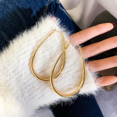 China TRENDY Personalized Polished Big Oval Circle Earrings Gold Plated Simple Water Drop Big Circle Earrings 2020 for sale