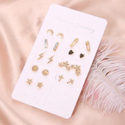 China European and American gold FASHIONABLE Crystal Moon Stud Earrings of simple design love star stud earrings for sale