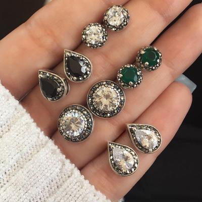 China 2020 New Next Fashionable Bohemian Stud Earrings Set Black Green Clear Diamond Stud Earrings for sale