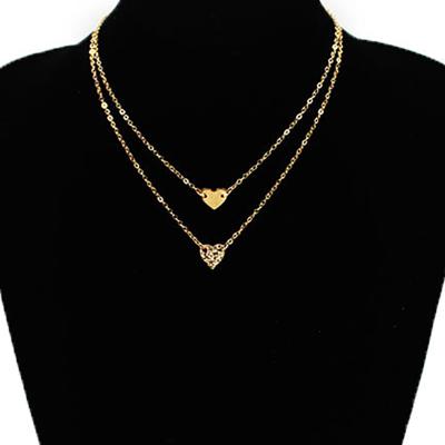 China Newest Vintage Weihao Mother's Day Double Heart Necklace Cuban Alloy Chain Necklace Gift for sale