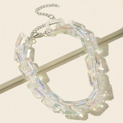 China Other Clear ab Summer Holiday Colored Acrylic Geometric Square Necklace Crystal Acrylic Link Chain Necklace Resin Link Chain Choker for sale