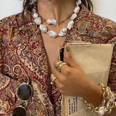 China Trendy Jewelry 18k Summer Lead Nickel Free Gold Plated Irregular Pearl Necklace Layered Freshwater Pearl Necklace For Women Girls for sale