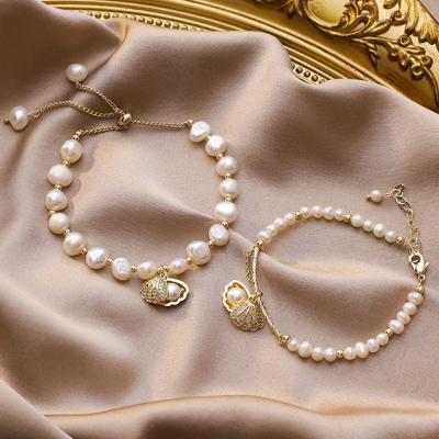 China New Vintage Weihao Pearl Bracelet Baroque Luxury Natural Freshwater Pearl Bangle Adjustable Bracelet for sale