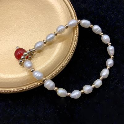 China Red Baroque Vintage Agate Pearl Bracelet Moonstone Natural Freshwater Pearl Bangle Bracelet For Gift for sale