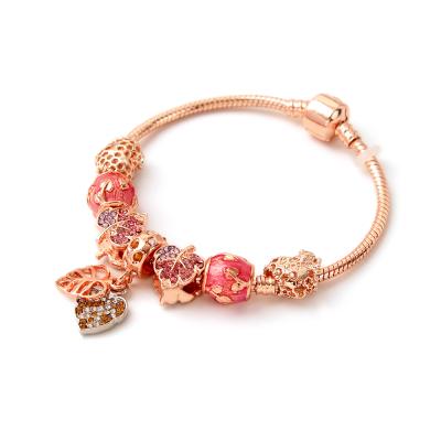 China TRENDY Wolesale Rose Gold Flower Beads Charm Bracelets Purple Rose Rhinestone Maple Leaf Charm Bracelets for sale