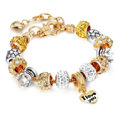 China FASHIONABLE Crystal Charm Bracelets Adjustable Heart Gold Fashion Pendant Bracelets I love you for Women Girls for sale