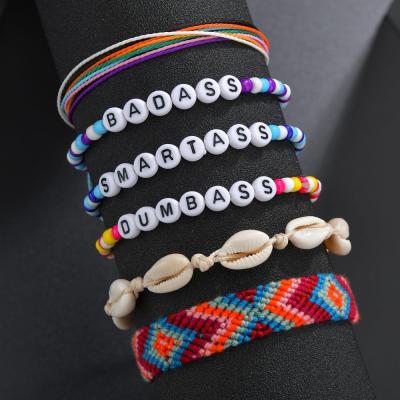 China 6pcs FASHIONABLE Couples Bracelet Friendship Bracelet Set Letter Donkey Bad Shell Handmade Bracelet For Women Men for sale