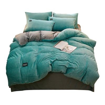 China 4 Pieces Stock Textile Anti Static Polyester Thick Fleece Soft Anti Pilling Bedding Sheet Quilt Cover Sets for sale