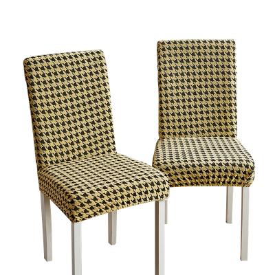 China Popular Houndstooth Elastic Jacquard Polyester Elastic Spandex Dining Chair Cover Slipcover for sale