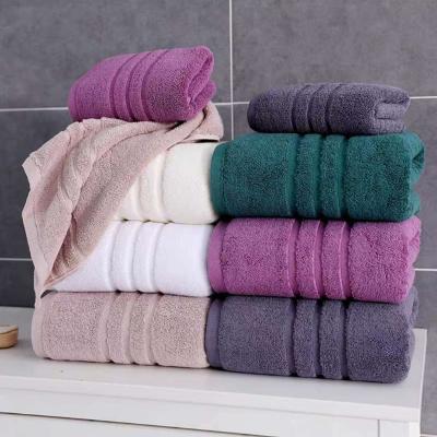 China Wholesale Child Safe High Quality 100% Satin Thickened And Oversized Towel Bath Hotel Cotton Plain Three Set for sale