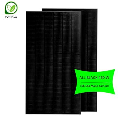 China Home Commercial Solar System All Black Tiles 440W 450w Mono Solar 460 Watt Black Half Cell PV Module Black Mount Panels Price for sale