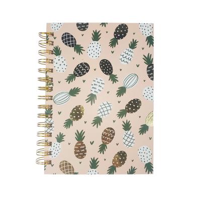 China Spiral hotstamp foil pattern pink gold 160 pages pineapple a5 spiral notebook hard cover for sale