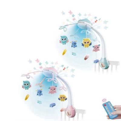 China Toy Amazon Hot Selling Battery Operated Remote Control Cute Music Crib Rotating Projection Baby Crib Mobile with Hanging Toys for sale