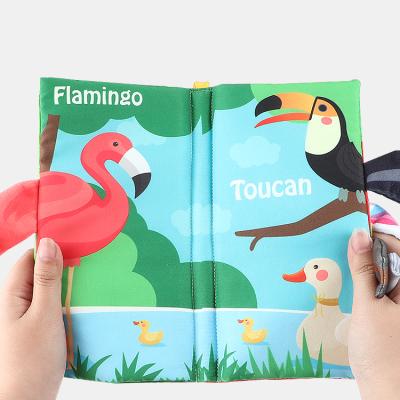 China 2021 Amazon Bird Tail Animals Story Book Hot Selling Soft Tissue Baby Sensory Cloth Book For Baby Toy 11*21cm for sale