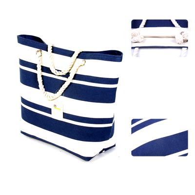 China Custom ENGLAND STYLE Canvas Tote Bag Shopping Blank Tote Beach Bags Striped Rope Handle Canvas Summer Beach Bag for sale