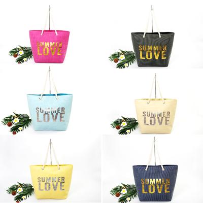 China Women's Canvas Shopping Bag Fashion Bohemian Shoulder Personalized Straw Large Striped Hand Made Canvas Beach Bag Summer Beach Bag for sale