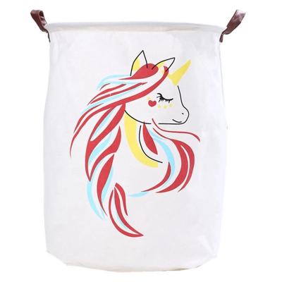 China New Unicorn Storage Basket Bucket workable for toys fabric rainbow printed pink laundry basket for child folding laundry basket for sale