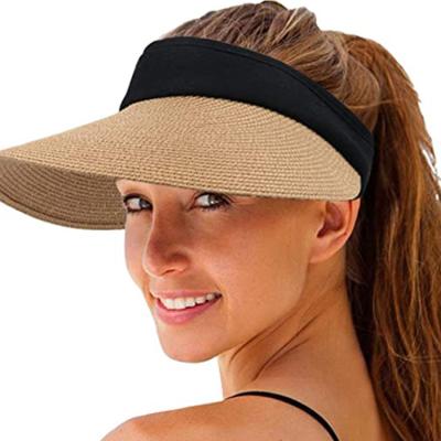 China Packale Women Straw Sun Visor Hat Wide Brim Summer UV Protection Sunable Beach Hat Foldable Korean Style for sale