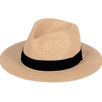 China Straw Hat Sustainable For Women Beach Hats Summer Sun Panama Versatile Wide Brim Fedora Cap UPF50+ for sale