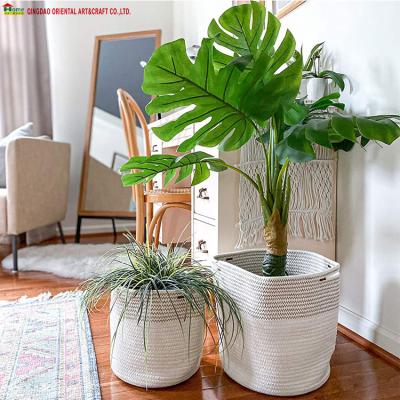 China Custom Made Viable Home Decoration Woven Cotton Rope Basket Basket Trash Bin Flower Pot for sale