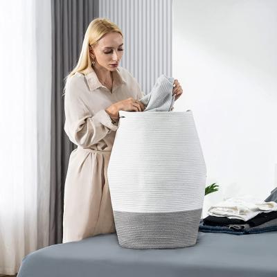 China Eco-Friendly Durable Laundry Basket Woven Cotton Rope Laundry Hamper Large Dirty Clothes Hamper For Laundry Or Bedroom for sale