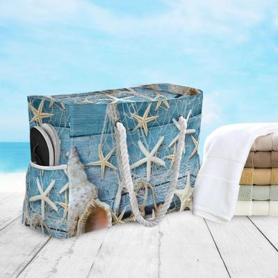 China Cheap & Colorful& New Classic Ladies Shoulder Bag Blue Ocean Seashell Beach Sand Prints Beautiful Handy Casual Handbag Tote Shopping Bag Linen Fabric for sale