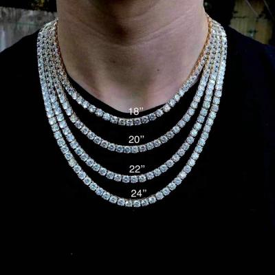 China Environmental Friendly 4mm Hip Hop Bling Choker Men Jewelry Iced Out CZ Diamond Stainless Steel Necklace Tennis Chain for sale