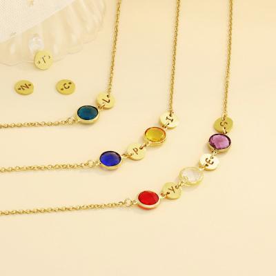 China Charms Jewelry Gold Birthstone Necklace Stainless Steel Initial Pendant Customized Letter Necklace for sale