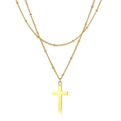 China Fashionable Gold Layered Clavicle Chain Jewelry Female Environmental Friendly Stainless Steel Cross Double Layer Necklace for sale