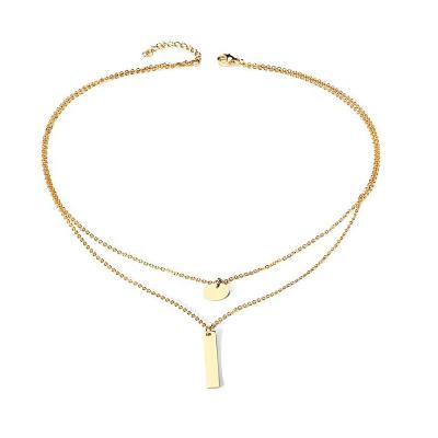 China New INS Style Gold Stainless Steel Double-Layer Necklace Environmentally Friendly Round Piece Layered Necklace Ladies Jewelry Long for sale