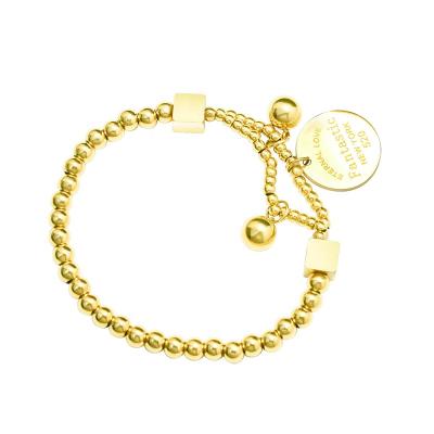 China Environmentally Friendly Stretch Gold Plated English Wire Double-Layer Steel Ball Bracelet Double-Layer Brand Round Love Letter Stainless Steel Handwoven Jewelry for sale