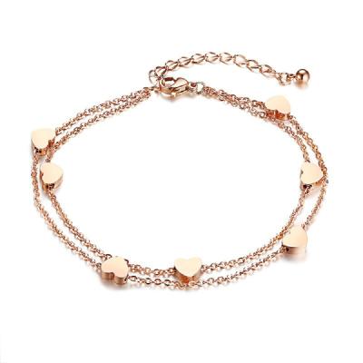 China Environmentally Friendly Summer Beach Anklet Chain Barefoot Bracelet Laid Anklets Rose Gold Heart Charm Anklet Bracelet Women Foot Jewelry for sale