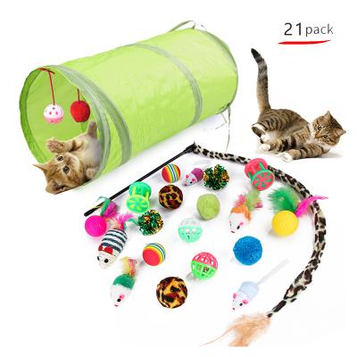 China 2019 Viable Pet Cat Toy Set Plush Mouse Ball Cat Tunnel 21 Pcs Toys For Cats for sale