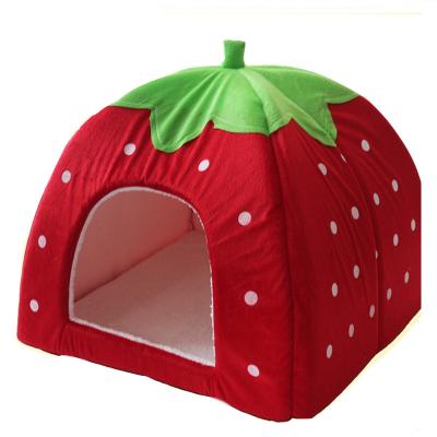 China Warm Strawberry Windproof Foldable Soft Cashmere Windproof Pet Nest Pet Dog Cat Bed Pet Dog Room for sale