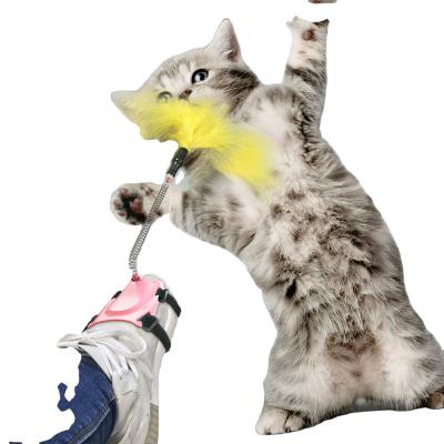 China Viable Funny Stick Cat Interactive Cat Teasing Toy Kitten Feather Playing Toy Fighting Cat Stick Rotating Lighter for sale