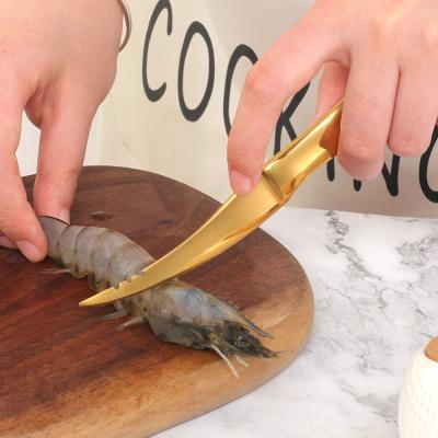 China Sustainable Kitchen Tools Seafood Instruments Stainless Steel Crayfish Shell Take Meat Shrimp Peeling Knife for sale