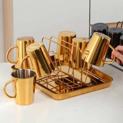 China 300ml Sustainable 6 Pieces Stainless Steel Custom Coffee Mug With Cup Holder And Metal Serving Tray for sale