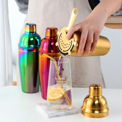 China Viable Cocktail Shaker Set With Measuring Cup Of Colorful Stainless Steel Martini Bar Tools Bartender And Ice Strainer for sale