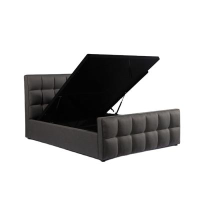 China Other Modern King Size Bed Frame Wing Back Chesterfield Gray Velvet Fabric Button Stool Bed for sale